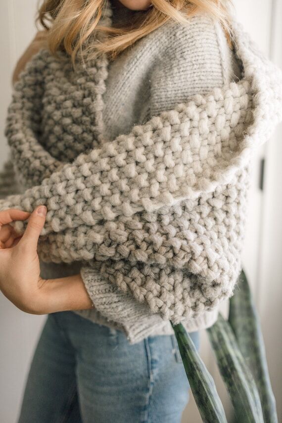 Natural wool knit shawl, infinity wool wrap f...