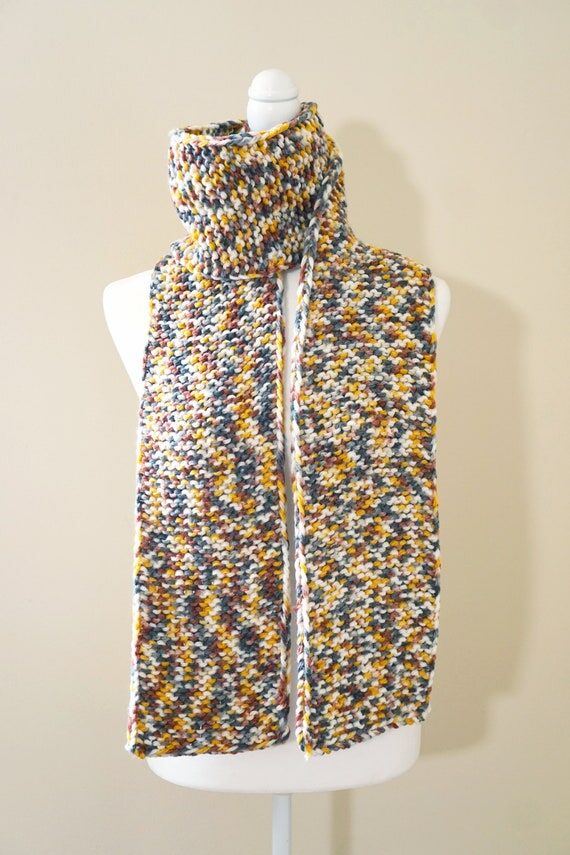 Mustard Gold, Brown, and Gray Speckled Scarf:...