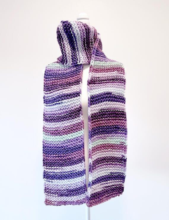 Purple, Pink, and White Striped Scarf: Warm, ...