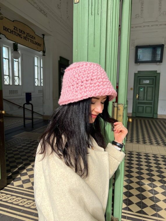 Pink bucket hat, Winter hat, Trendy hat, Desi...