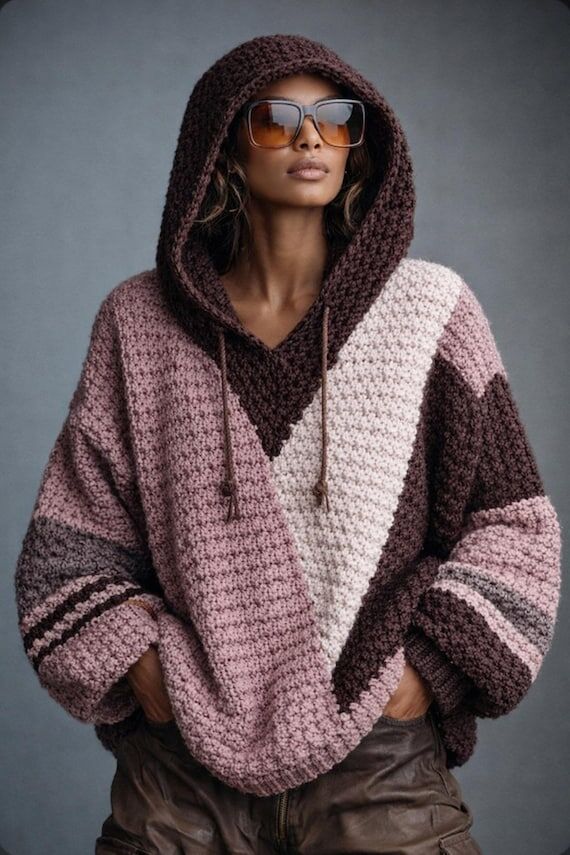 Oversized Color Block Hoodie Pattern, Crochet...