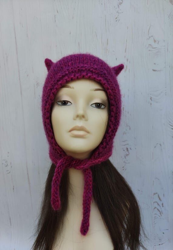 Fuchsia horns hat for women and girls Knitted...