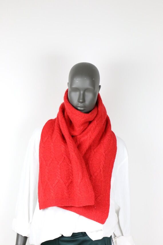 Red pure wool winter scarf Red cable knitted ...