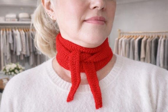 Red Merino Wool knit Sophie Scarf, Small Knit...
