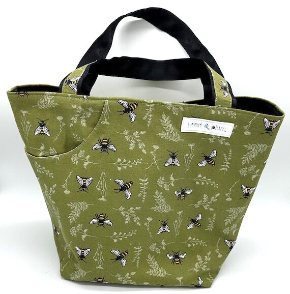 Madelyn Tote // Green Bees // Large Knitting ...