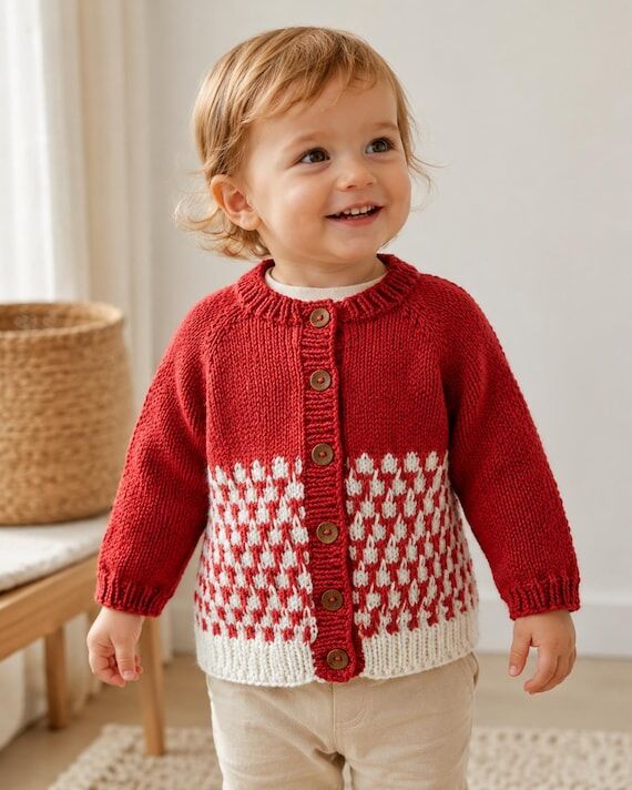 Hand Knitted Toddler Cardigan, Pumpkin & Crea...