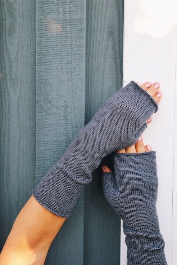 Dark grey handmade fingerless mittens for wom...