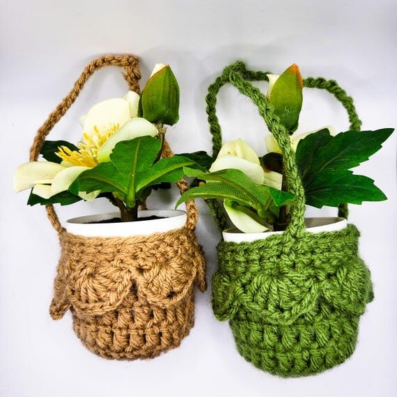 Crochet Mini Plant Holder, Hanging Boho Plant...