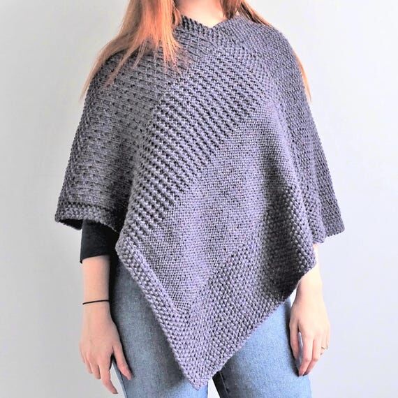 Poncho Knitting Pattern, Adult Ladies Easy Be...