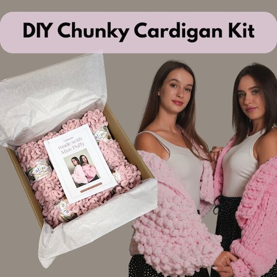 DIY Chunky Cardigan Kit, Beginner Knitting Ki...