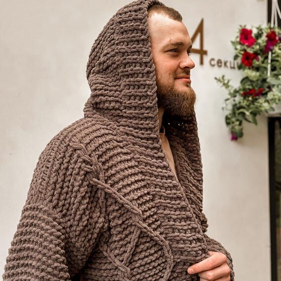 Hand Knit Men’s Cardigan, Scandinavian Gran...
