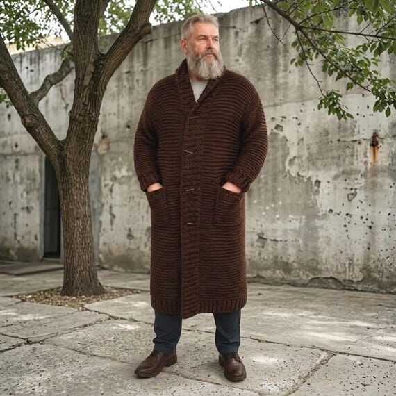 Long Cardigan with Pockets for Men, Oversized...
