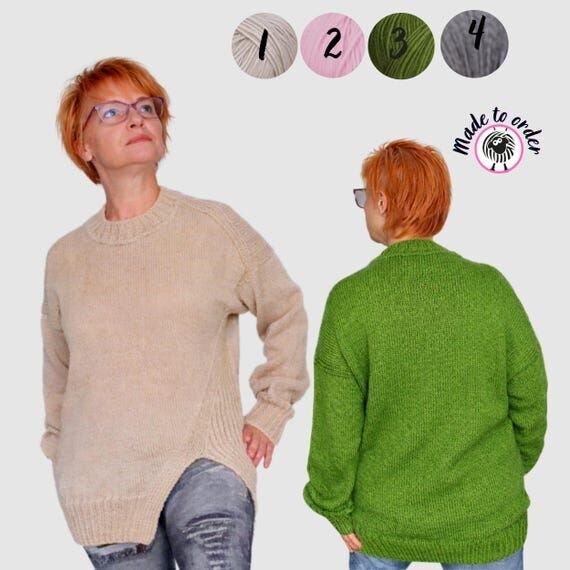 Hand Knitted Merino Sweater | Asymmetric Hem ...