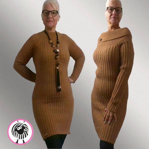 Hand‑Knitted Sweater Dress | Fitted Wool Mi...