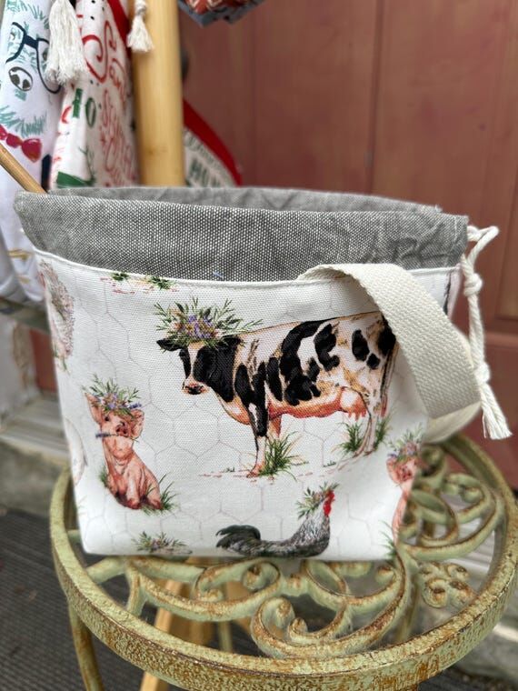Knitting Project Bag: Handmade Farm Animal Pr...