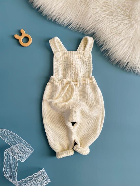 Handmade Merino Wool Knitted Baby Dungarees: ...