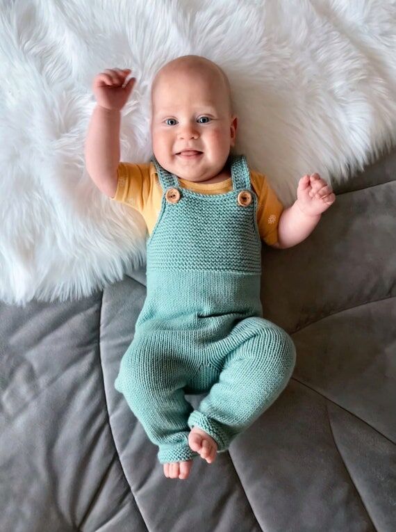Handmade Knitted Baby Dungarees: Merino Wool ...