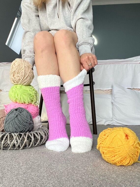 Fuzzy socks hand knitted...
