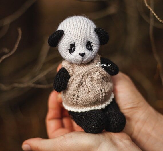 Waldorf Panda Toy, Handmade Knitted Panda, Nu...