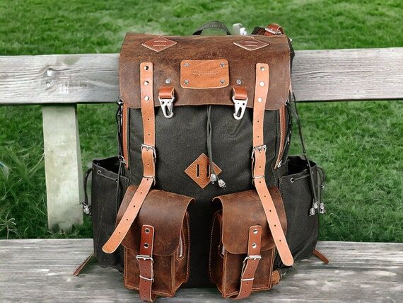 Daypack Handmade Waxed Canvas and Leather, 40...