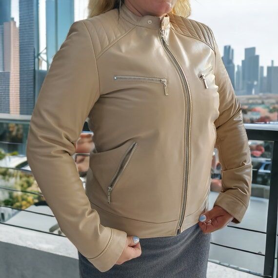 Bespoke | Cream Leather Jacket | Leather Jac...