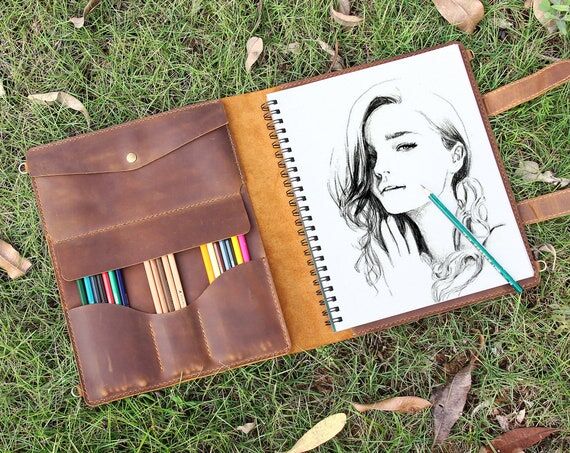 Handmade Leather Sketchbook Cover, Personaliz...