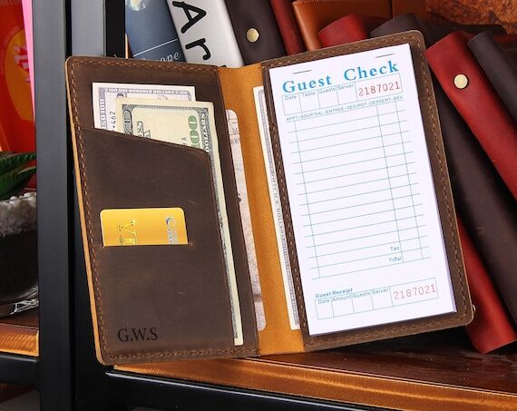 Leather Server Books for Waitress, Handmade L...