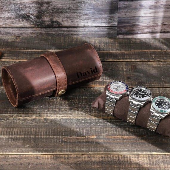 Personalized Leather Watch Roll, Travel Watch...