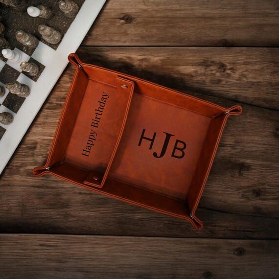 Engraved Leather Valet Tray for Men | Catchal...