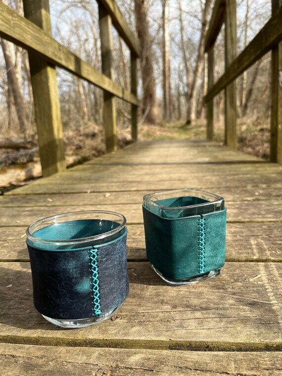Blue Leather Candle Holder/Corset - Handmade ...