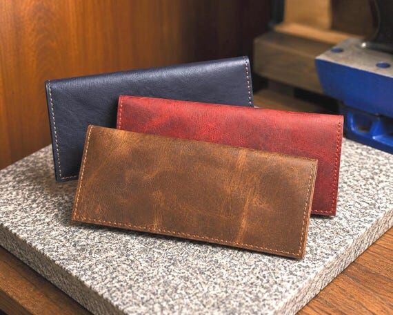 Leather Business Checkbook Cover, Handmade Fu...