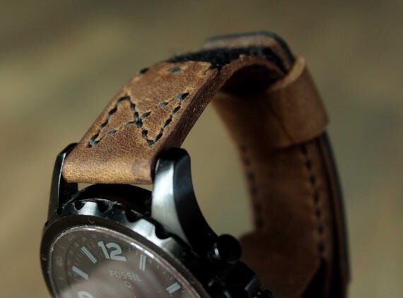 Nut Brown Leather hook-and-loop Watch Strap H...