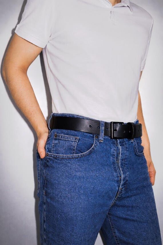 Black Leather Belt Men, Italian Country Leath...