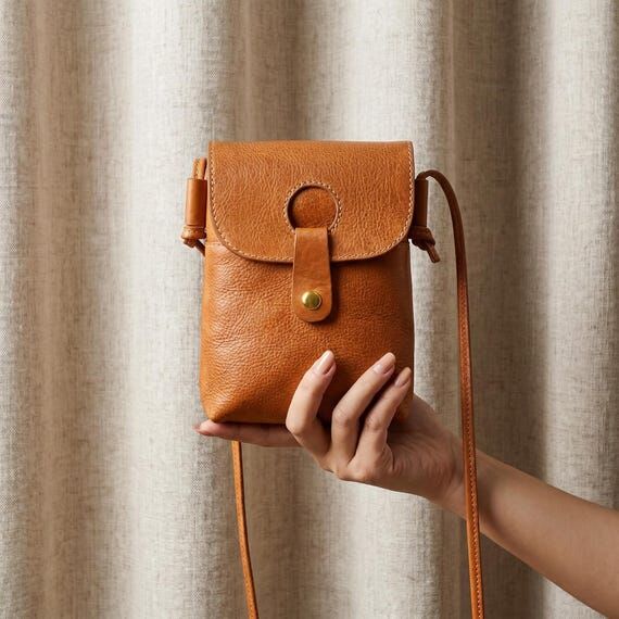 Full-Grain Leather Phone Crossbody Bag, Vinta...