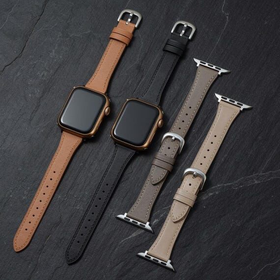 Slim Cowhide Leather Apple Watch Band | Taper...