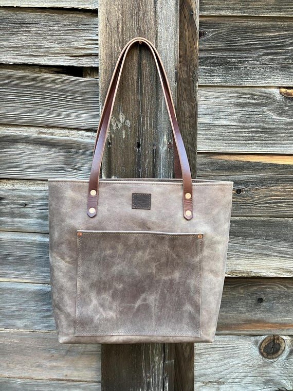 Handmade Leather Tote Bag in Veg Tan...