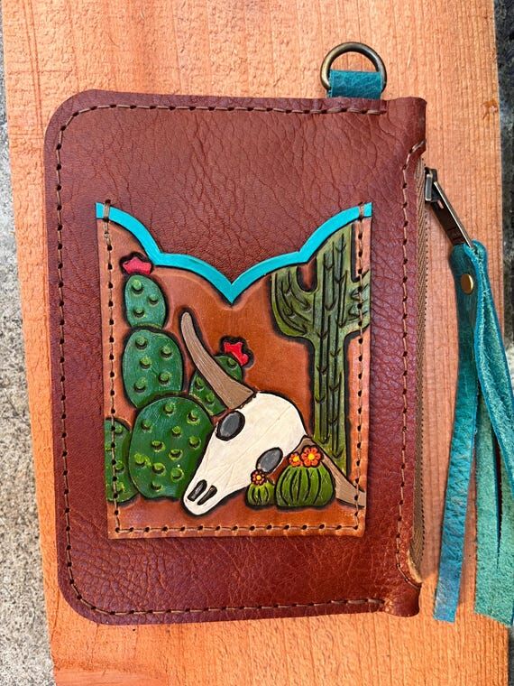 Handmade tooled leather mini wallet...
