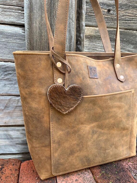 Handmade Leather Heart Bag Charm...