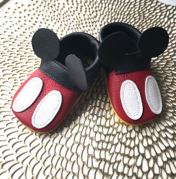 Handmade Mickey Mouse Leather Baby Moccasins...