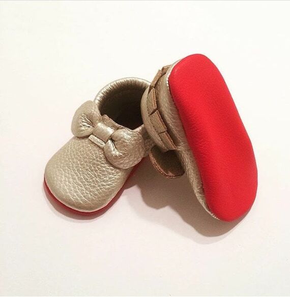 Red Bottom Leather Baby Moccasins, Platinum B...