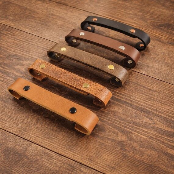Genuine Leather Cabinet Handles, Modern Rusti...