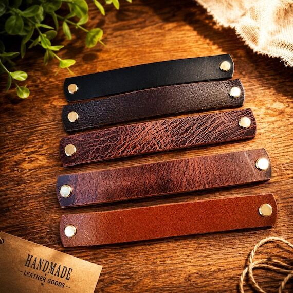 Thick Leather Cabinet Pull Handle – Leather...