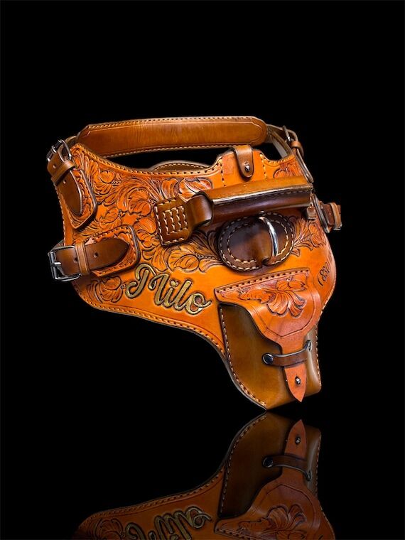 Milo’s Custom Leather Dog Harness Tooled Br...