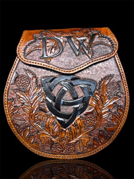 Custom Handmade Leather Sporran Celtic Thistl...