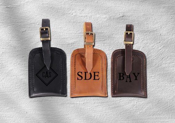 Handmade Personalized Leather Luggage Tag: Tr...