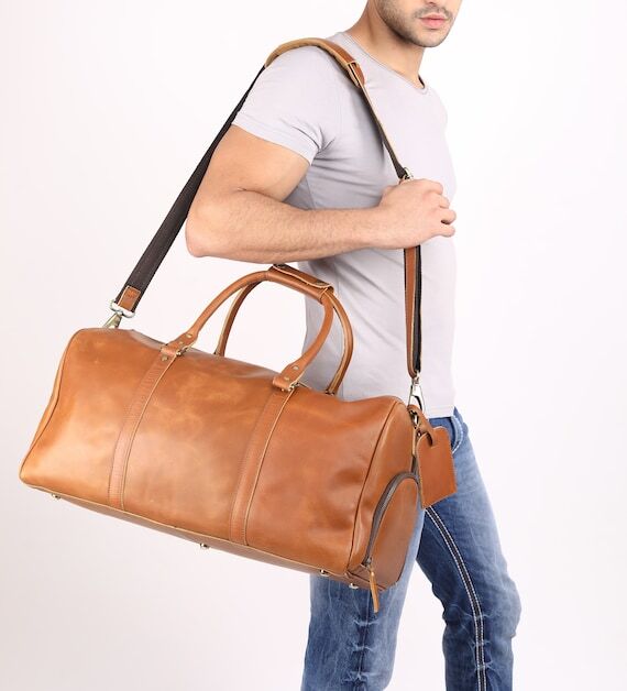 Personalized Leather Duffle Bag & Dopp Kit, L...