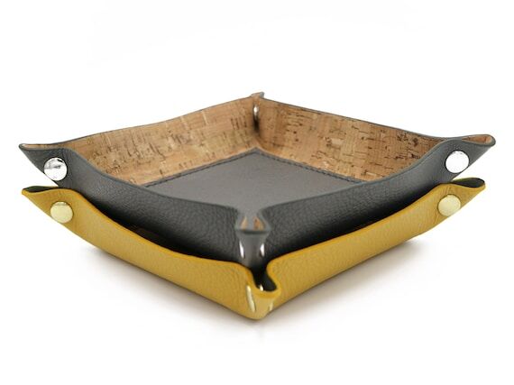 Handmade Italian Leather Valet Tray, Cork Lin...