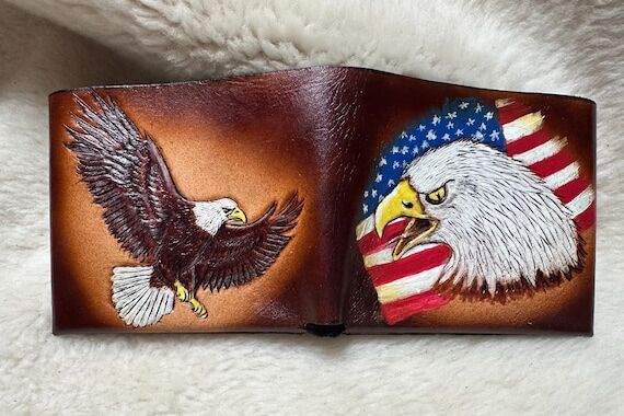 Mens Leather patriotic bald eagle wallet with...