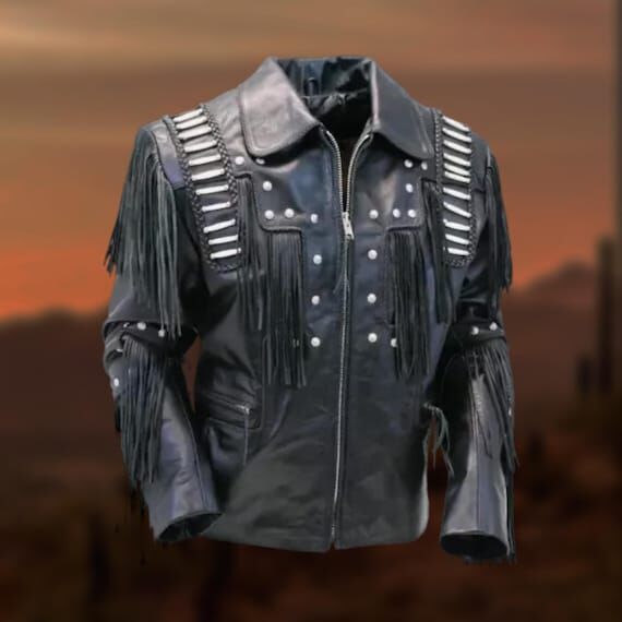 Handmade Cowhide Leather Fringe Jacket: Weste...