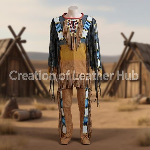 Handmade Beaded Suede War Shirt & Pants: Plai...